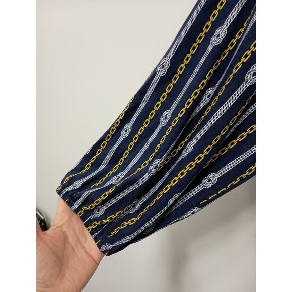 Michael Michael Kors Womens Top XL Navy Chain print 3/4 Sleeve Pullover Casual - Picture 4 of 9